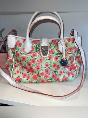 Dooney & Bourke Floral Satchel Crossbody Pink Green White